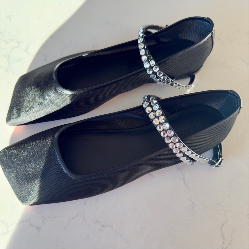 NIB Amina Muaddi Ane Ankle Strap Mesh ballet flat Size: 8.5 US/ 38 1/2” EU - Picture 2 of 5